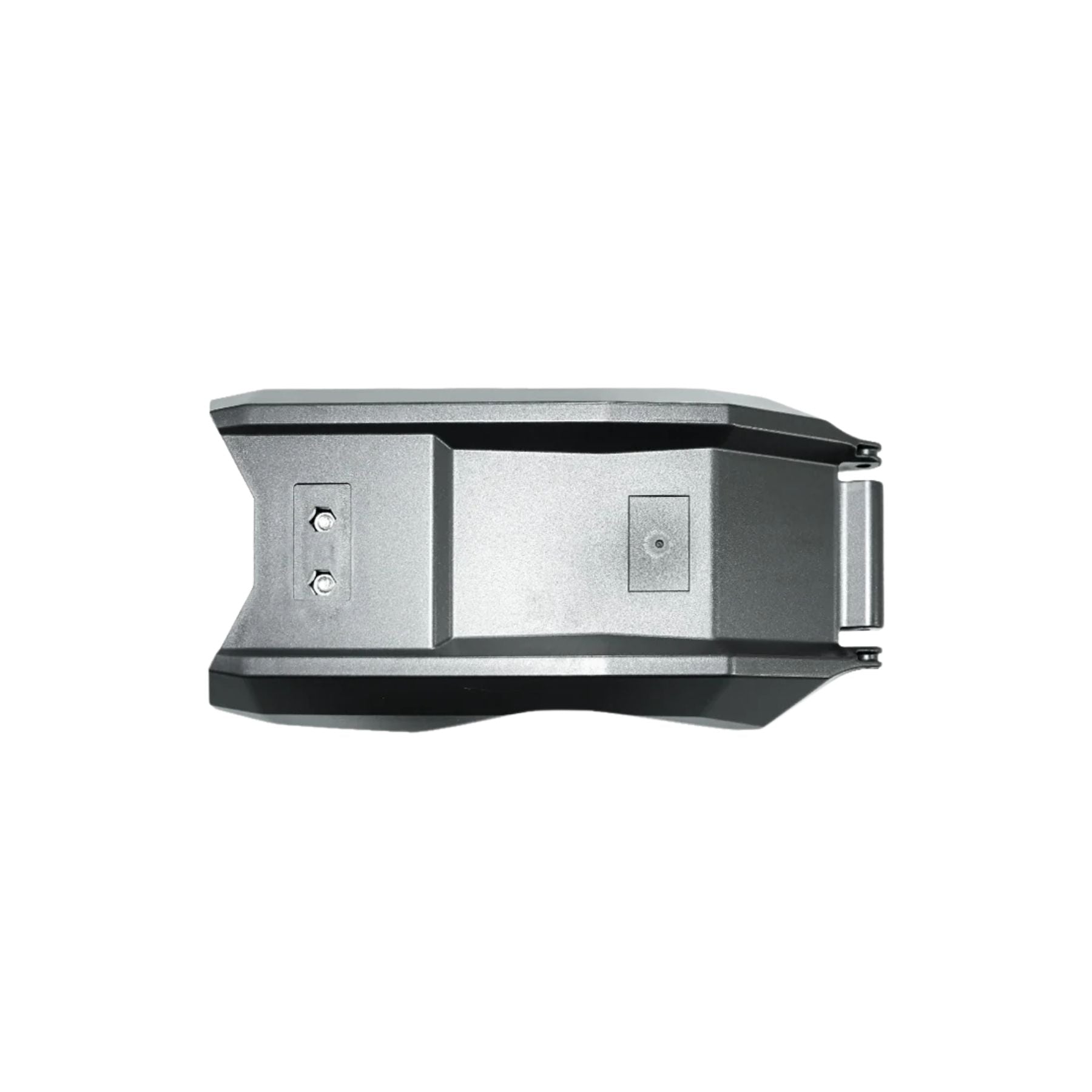 Top view of the 79Bike Falcon Pro Battery Cover, a black, rectangular plastic replacement lid with two screws and a hinged end for factory-fit installation on the Falcon Pro, shown against a white background.