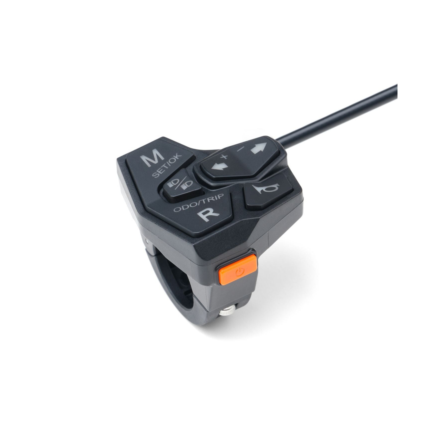 The 79Bike Falcon Pro Combination Switch Assembly is a black handlebar-mounted control unit with buttons labeled SET/OK, ODOTRIP, M, and an orange power button—perfect for Falcon Pro models.