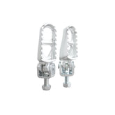 The 79Bike Falcon Pro Footpegs are silver CNC aluminum motorcycle foot pegs with serrated edges for grip, adjustable mounting bolts, shown on a white background.