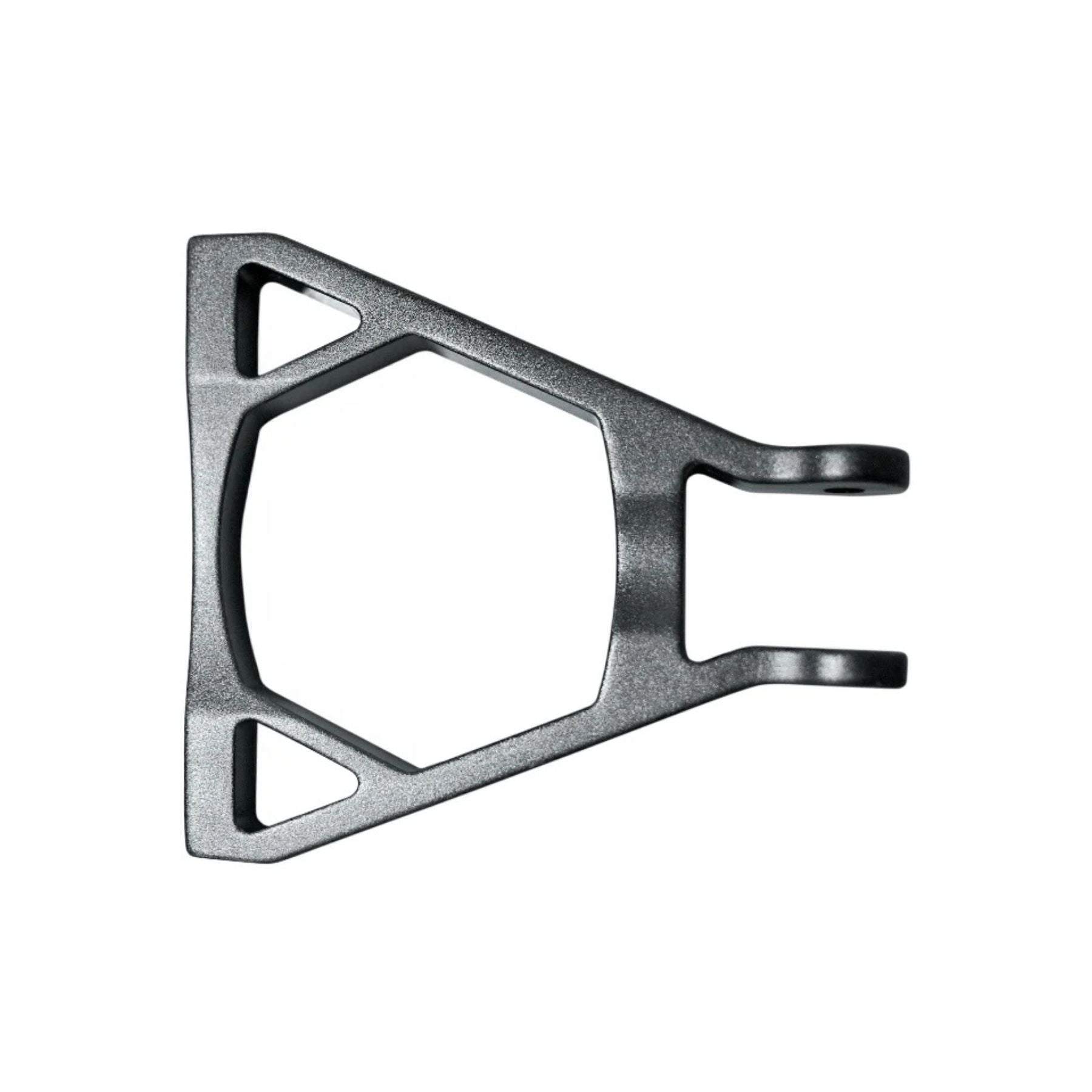 A metallic, hexagonal 79Bike Falcon Pro Reinforced Rear Progression Triangle bracket with two parallel prongs and triangular cutouts on each side, shown against a white background.
