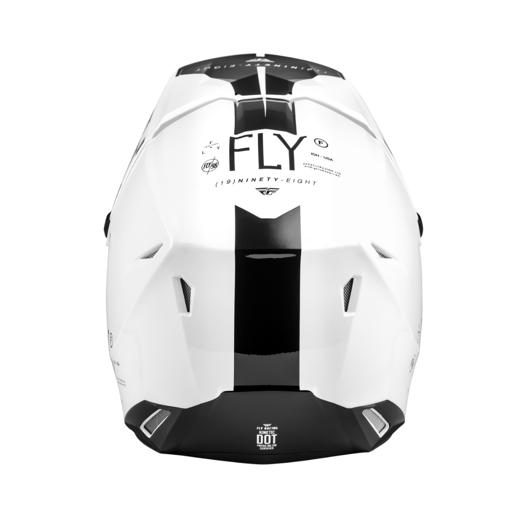 Fly Racing Kinetic Lite Rival helmet Gloss White/Black rear view with rear intake vents