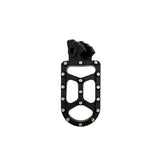 Talaria MX5 Footpeg by Talaria in black metal with an open design and silver pins along the edge, perfect for high-performance riding, shown on a white background.