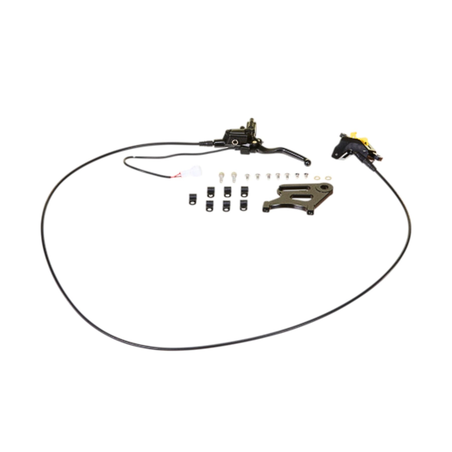 The Razor Stage2 Brake Assembly is a hydraulic motorcycle rear brake system kit for the Stage2 M1 Bike, featuring a master cylinder, brake line, caliper, mounting brackets, and OEM replacement assemblies—shown on a white background.