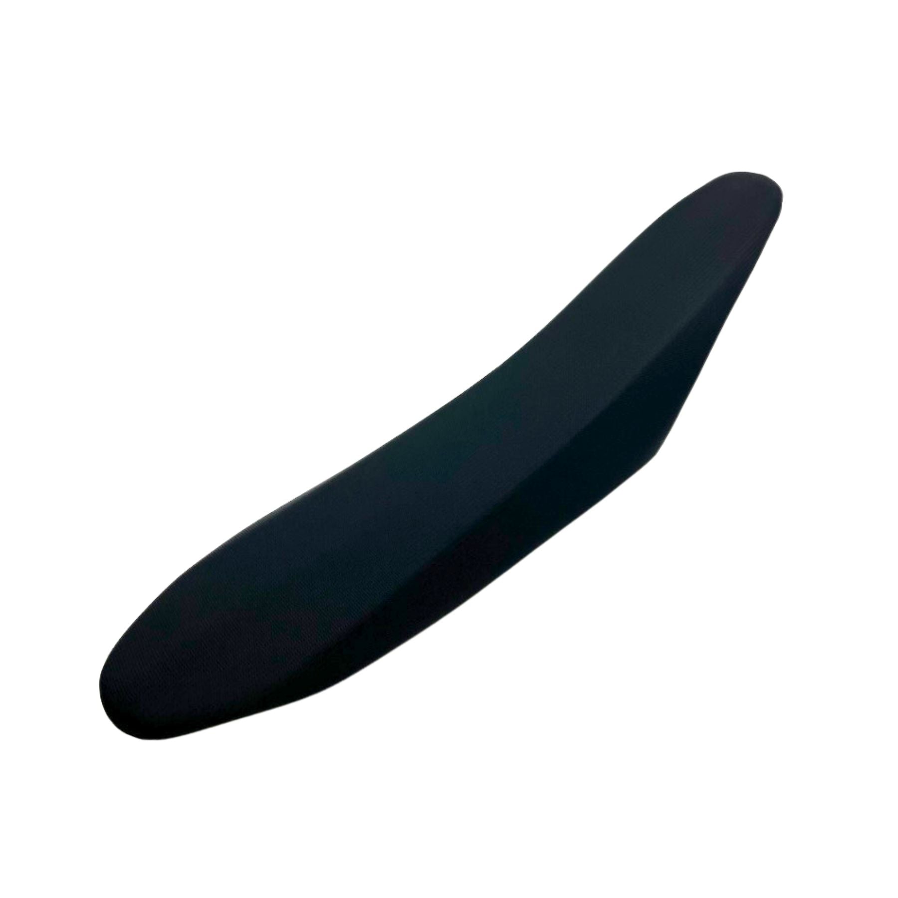 A black, contoured Stage2 M1 Seat by Razor with a smooth surface, designed as a replacement for the M1 Electric Dirt Bike, shown on a white background.