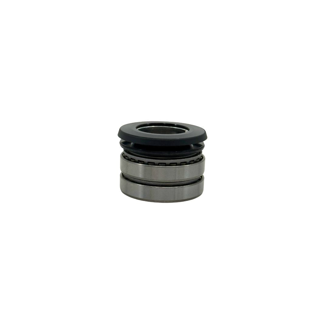 The Talaria Headset Bearing Kit by Talaria includes durable, metal and black cylindrical bearings in a layered design. Perfect as replacement parts, the kit is shown isolated on a white background.