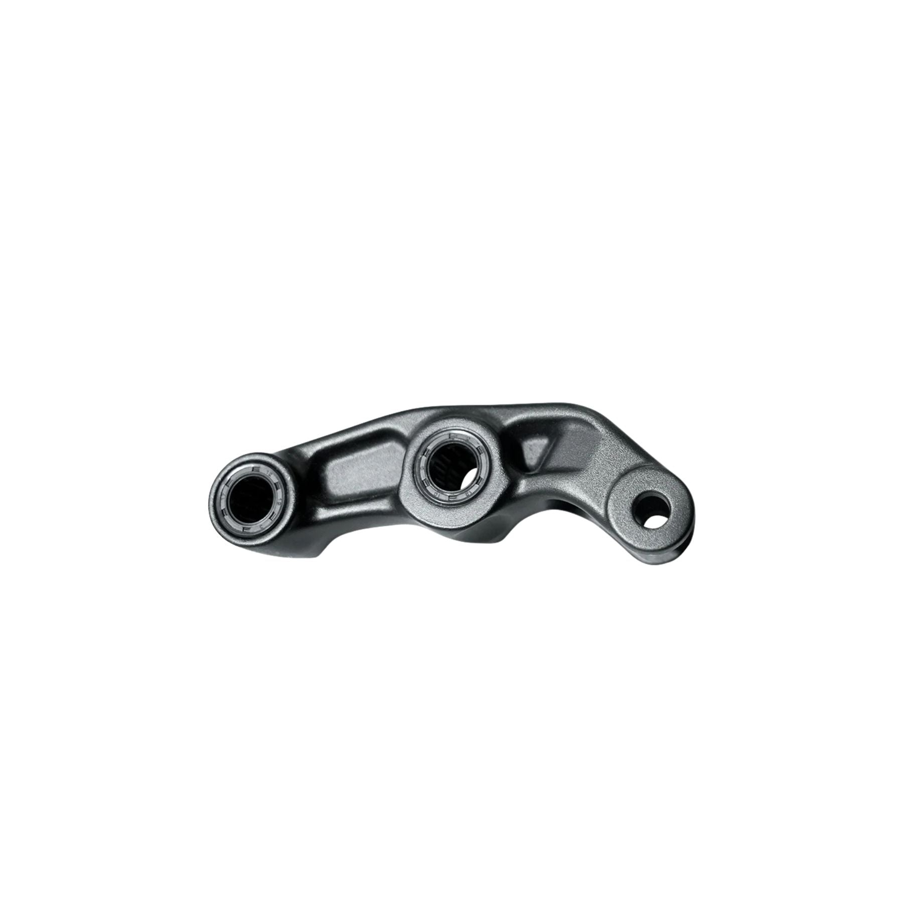 A metallic, irregularly shaped 79Bike Falcon Pro Rear Shock Linkage with three circular openings, isolated on a white background.