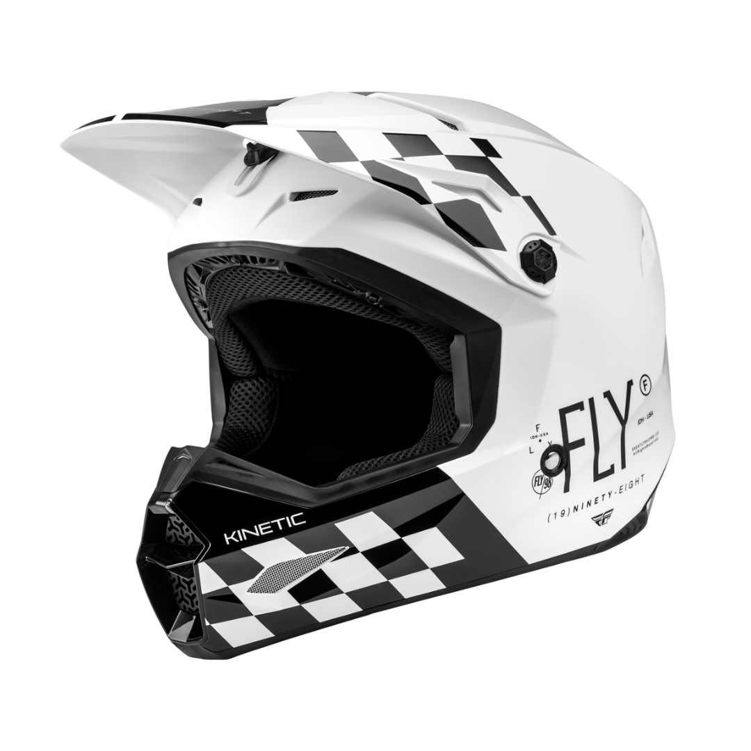 Fly Racing Kinetic Lite Rival helmet Gloss White/Black front angle view with intake vents