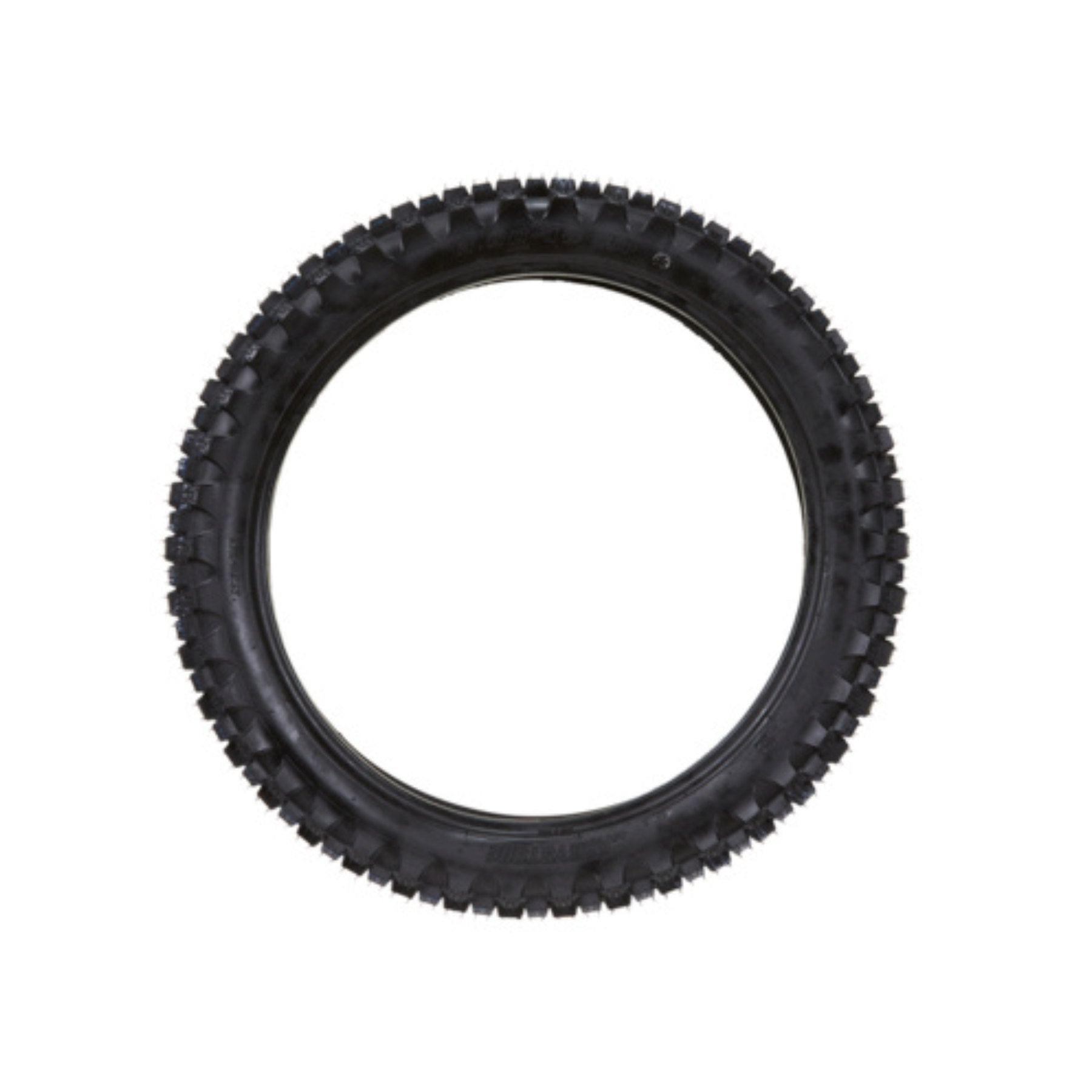 A single Razor Stage2 Stock 18 Rear Tire, featuring deep knobby treads for off-road use and ideal as a replacement for an electric dirt bike, is shown upright against a white background.