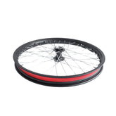 A 79Bike 19 Wheel Rim Hub with a black rim, red stripe, silver spokes, and black hub lies flat on a white background—ideal for front or rear wheel upgrades and E-Moto wheel setups.