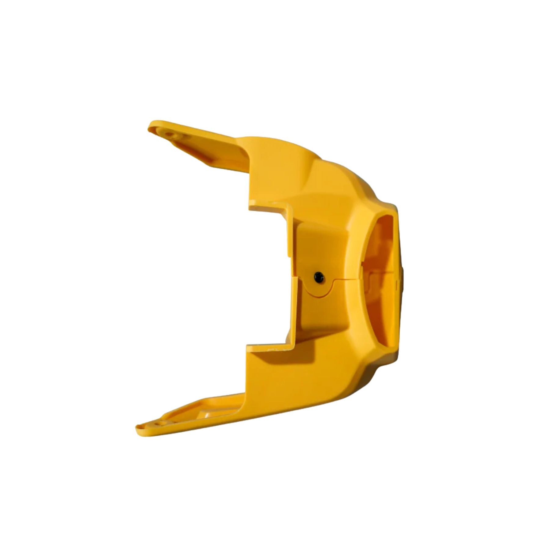 The 79Bike Falcon Pro Battery Lock Cover is a yellow plastic component with an angular design, two extended arms, and a central opening, made for the Sur-Ron Light Bee X to provide protective or structural coverage.