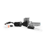A 79Bike Falcon Pro Ignition Lock Key Set is displayed on a white background, featuring a metallic lock cylinder, black plastic ignition switch, wiring, and two keys on a keyring.