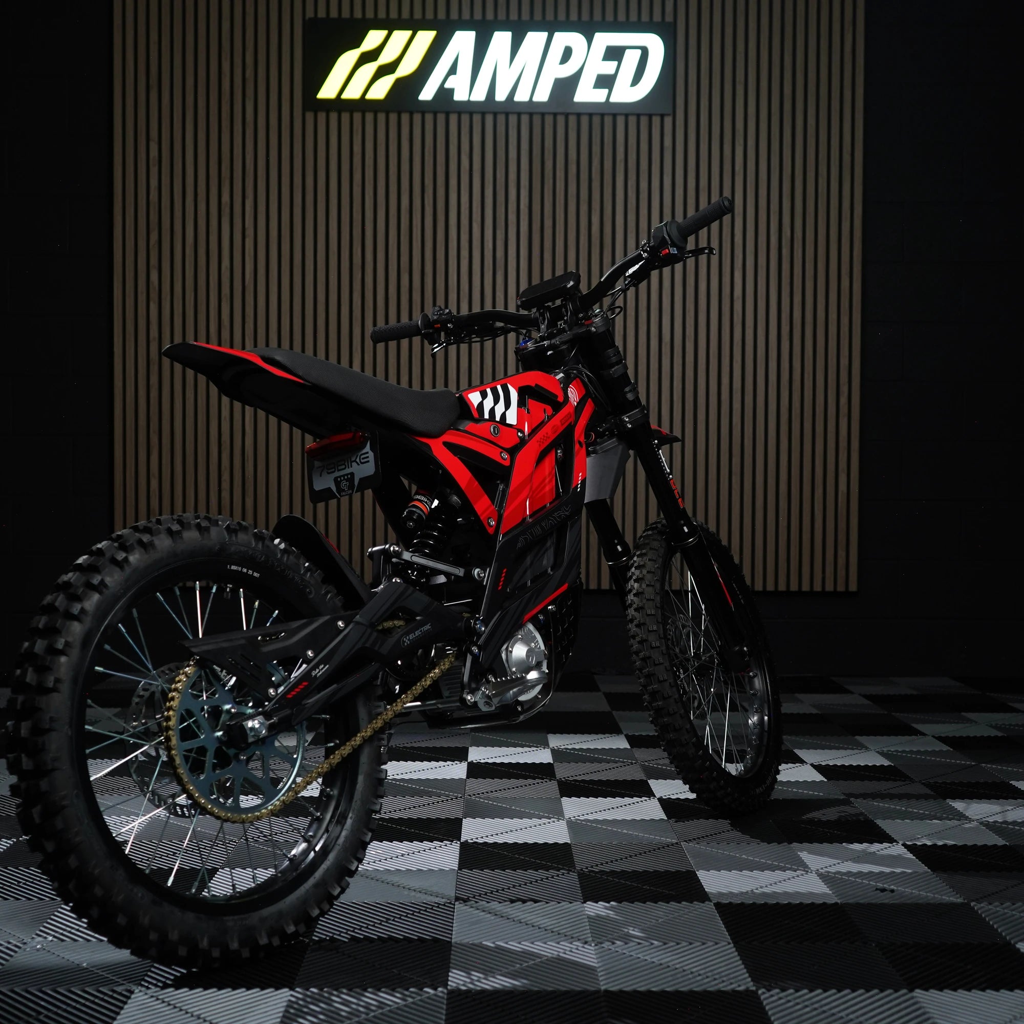 Strike E-Moto Graphics Kit, Redline colorway, on 79Bike Falcon