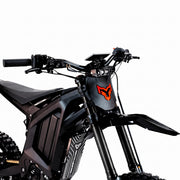Arctic Leopard XF Pro electric moto, close-up of cockpit, headlight and black KKE fork tubes