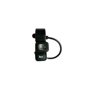 A compact black Talaria MX5 Headlight and Horn Switch with a looped wire, featuring a light bulb icon on the top button and a horn icon on the bottom, isolated on a white background.