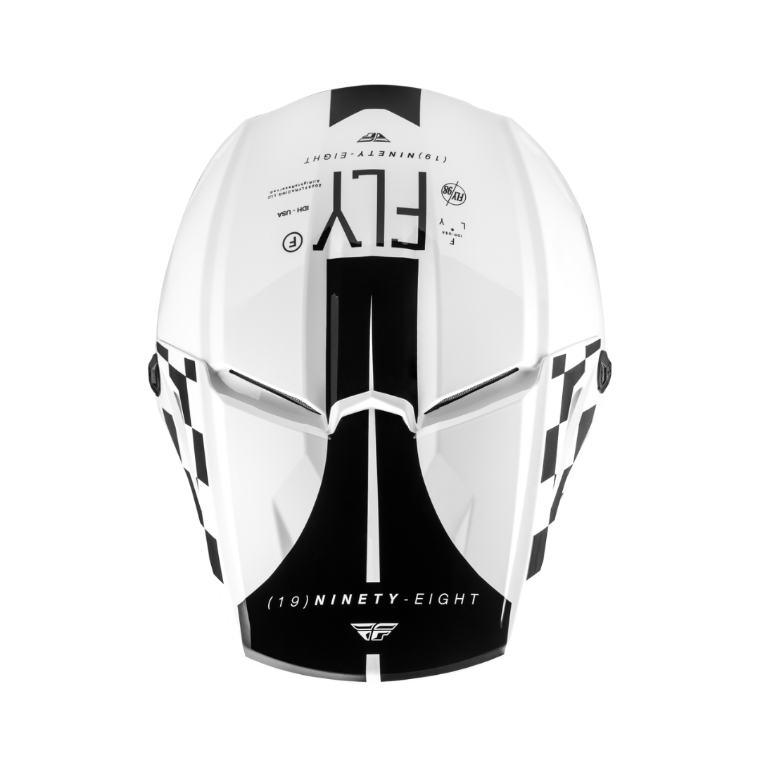 Fly Racing Kinetic Lite Rival helmet Gloss White/Black top view with top vents