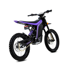 79Bike Lynx electric motorcycle in purple, rear three-quarter angle showing the seat, LYNX tail light plate, and chain drive.