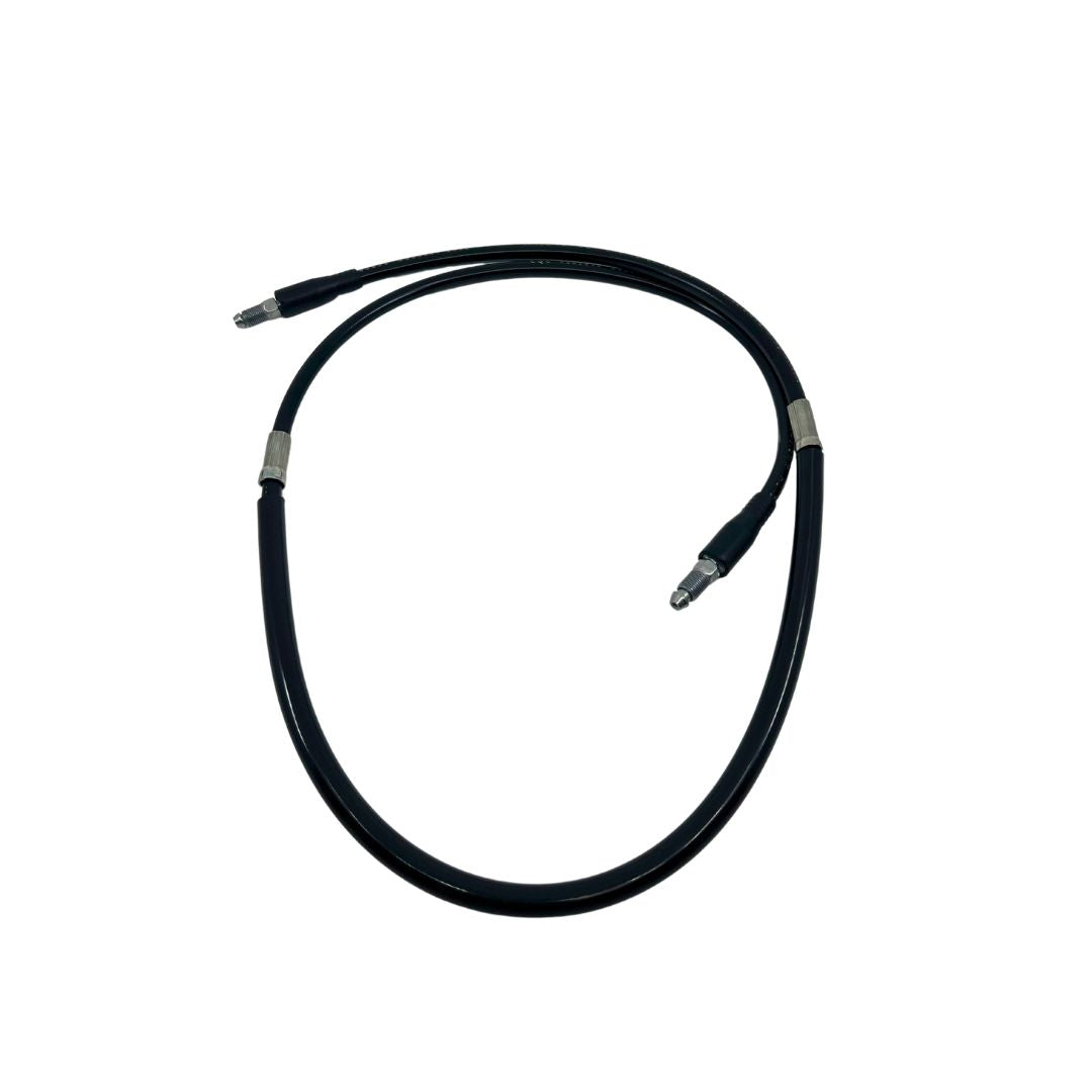 The Talaria MX5 Brake Hose, a black flexible cable loop with metal connectors at both ends, is featured against a white background.