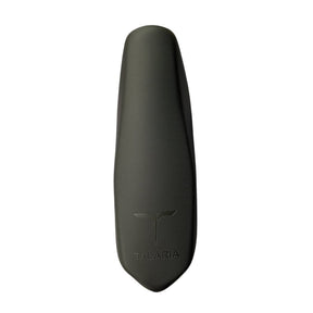 A black Talaria Seat replacement for motorcycles, featuring a textured surface and an embossed brand name TALARIA with a stylized T logo on the lower part, viewed from above.