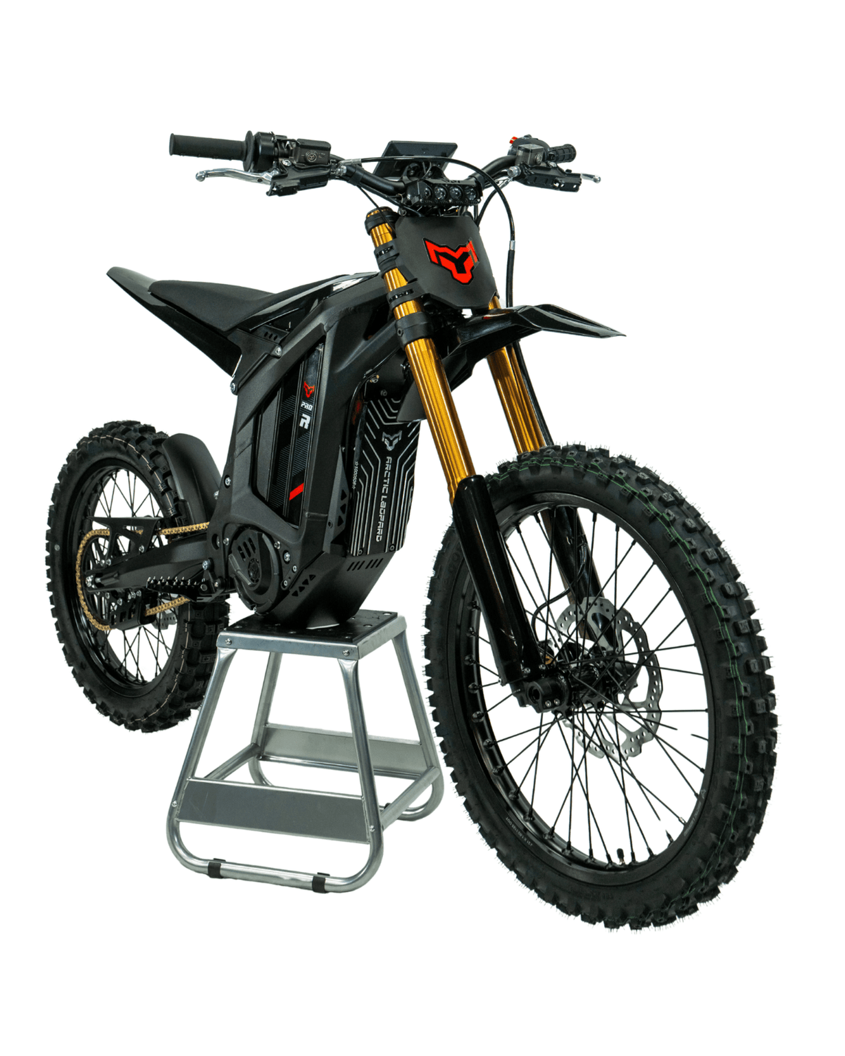 Arctic Leopard XE Pro R electric moto, angle view