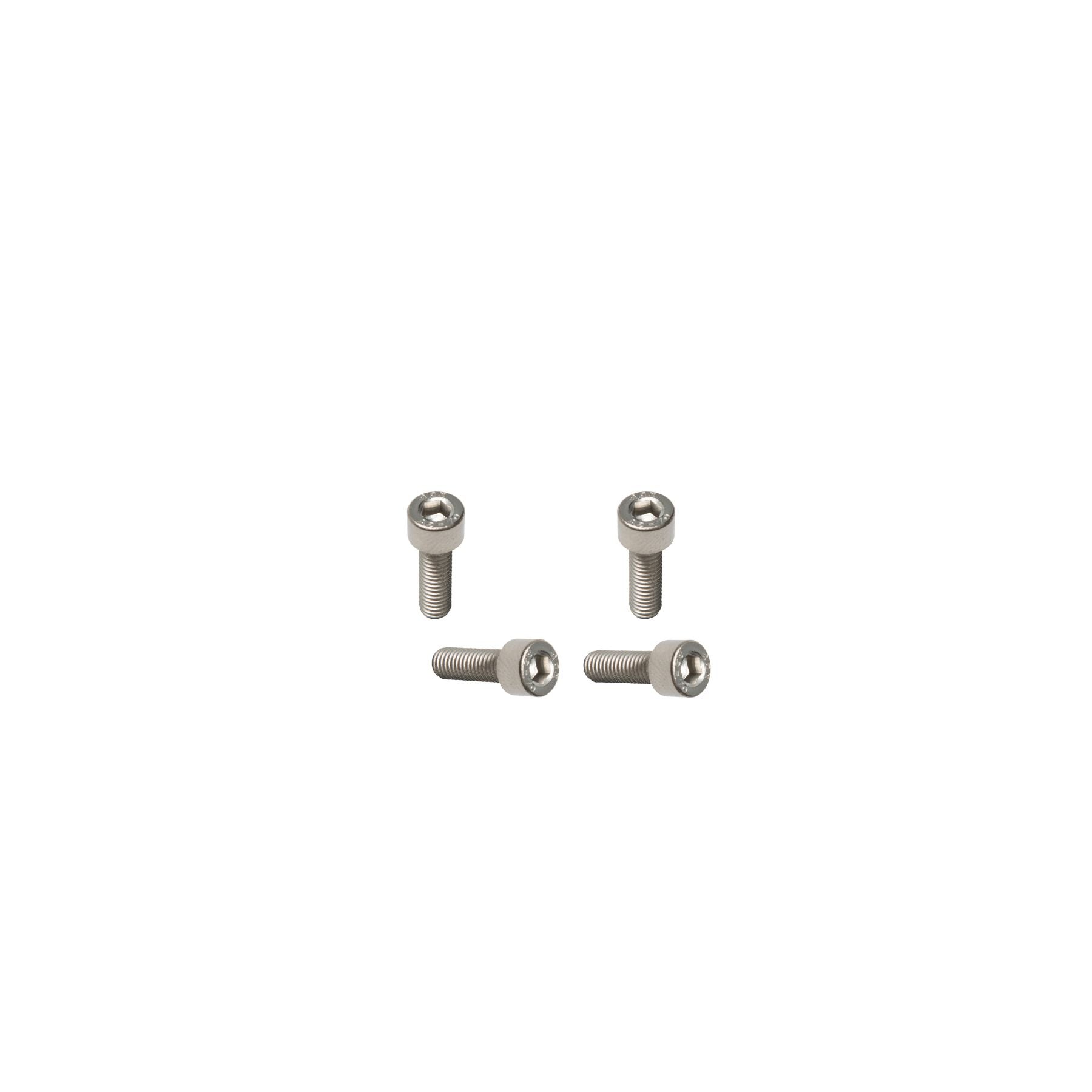 Four small, silver M5 x 16.0mm Fork Axle Pinch Bolts by E Ride Pro with hex socket heads, arranged in a square on a white background—compatible with E RIDE PRO SS 3.0 and SR models.