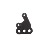 A black E-Ride Pro Peg Bracket in metal or plastic with an irregular shape, featuring five circular holes: one at the top, one on the side, and three at the bottom. Designed as replacement mounting brackets for E Ride Pro foot pegs. The bracket is isolated on a white background.