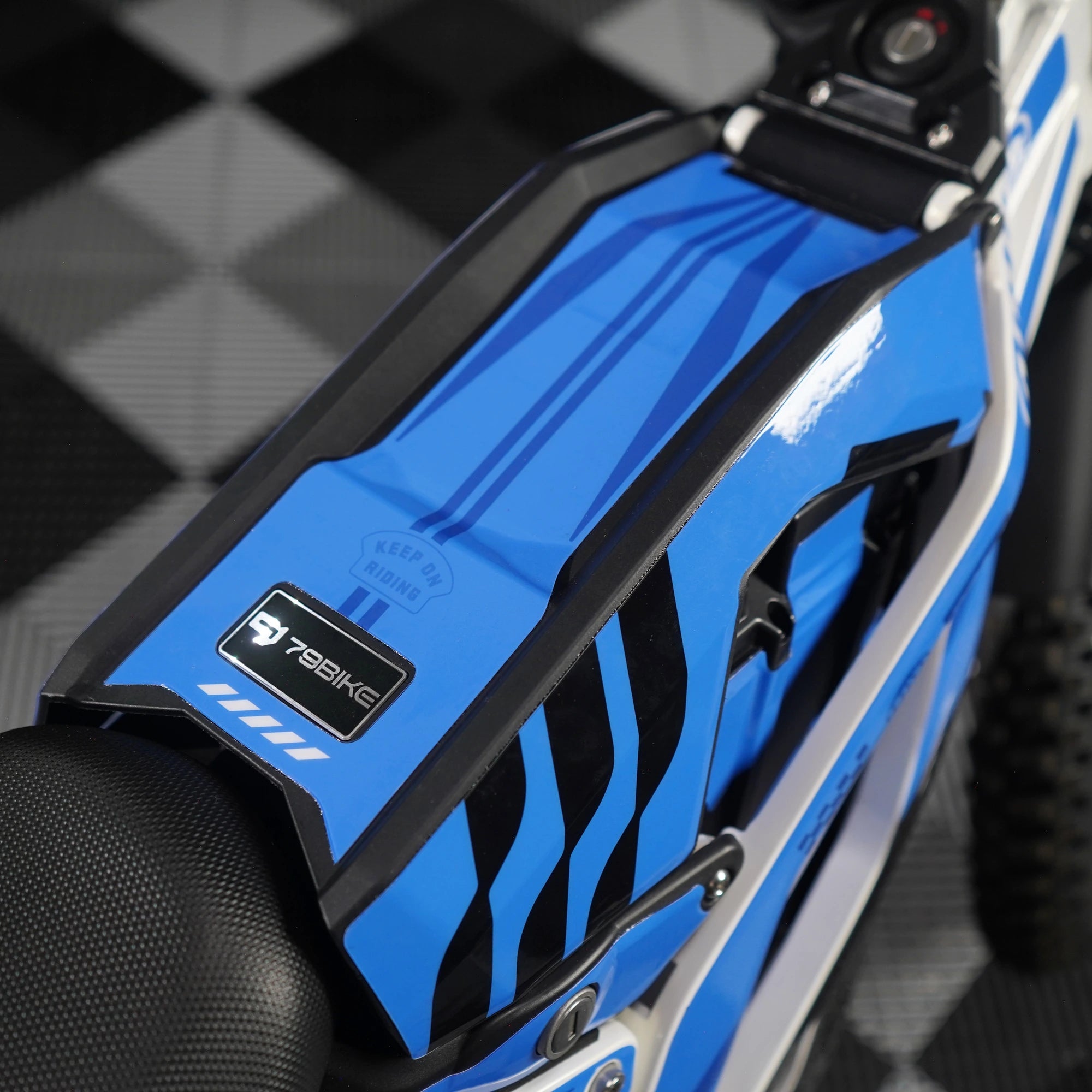 Strike E-Moto Graphics Kit, Cyclone colorway, on 79Bike Falcon