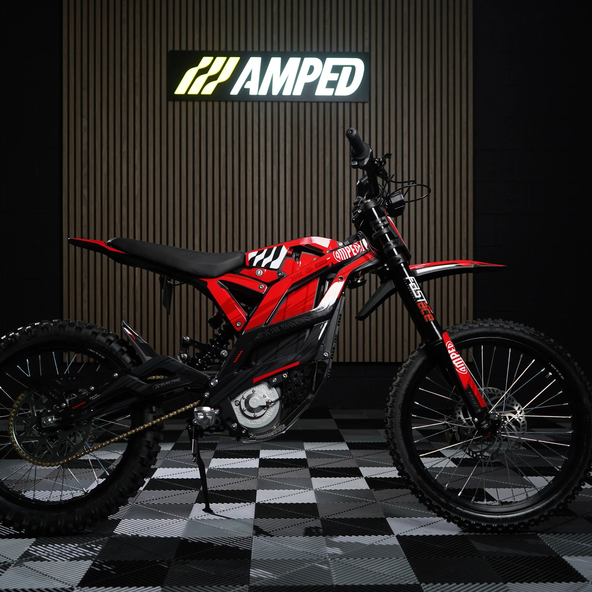 Strike E-Moto Graphics Kit, Redline colorway, on 79Bike Falcon