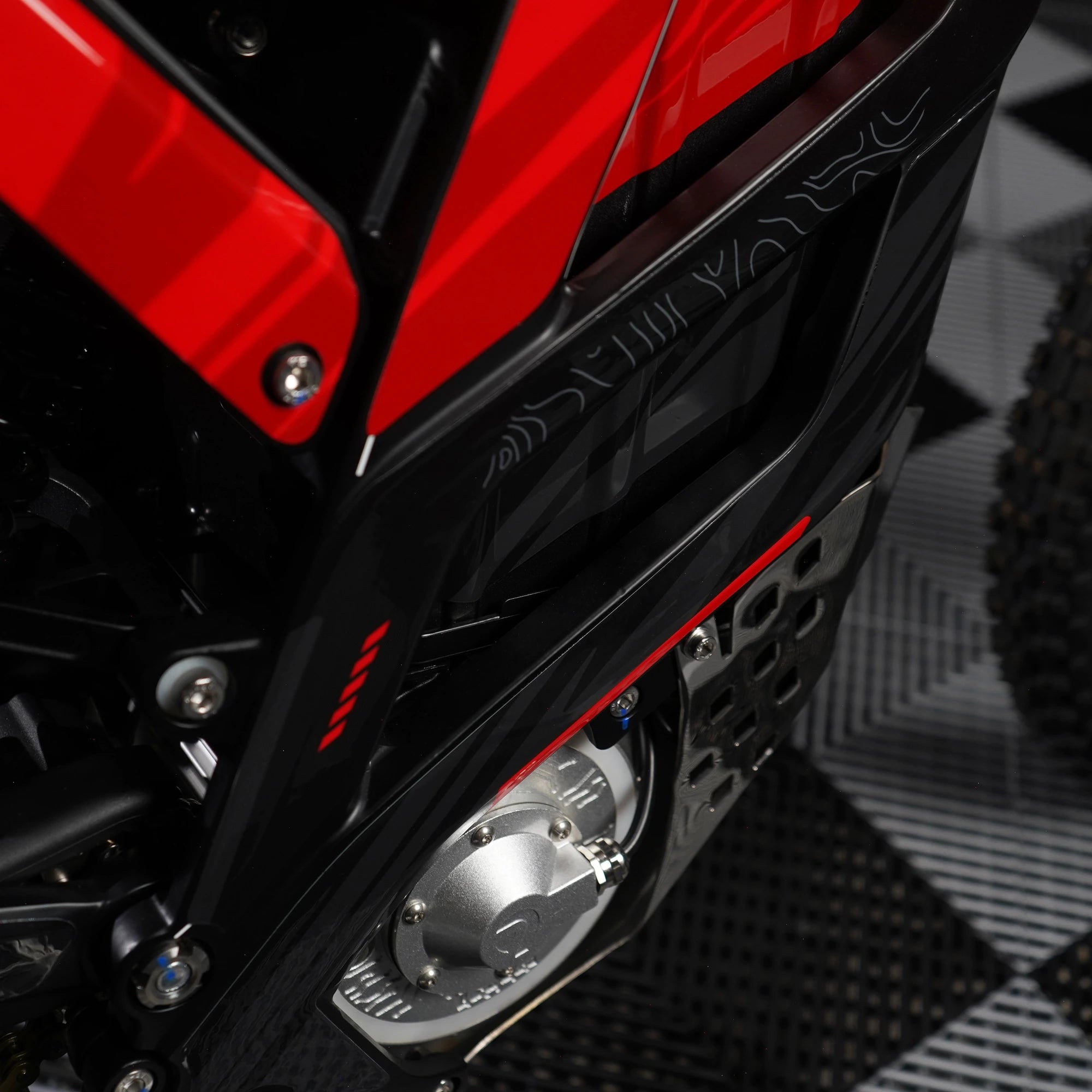 Strike E-Moto Graphics Kit, Redline colorway, on 79Bike Falcon