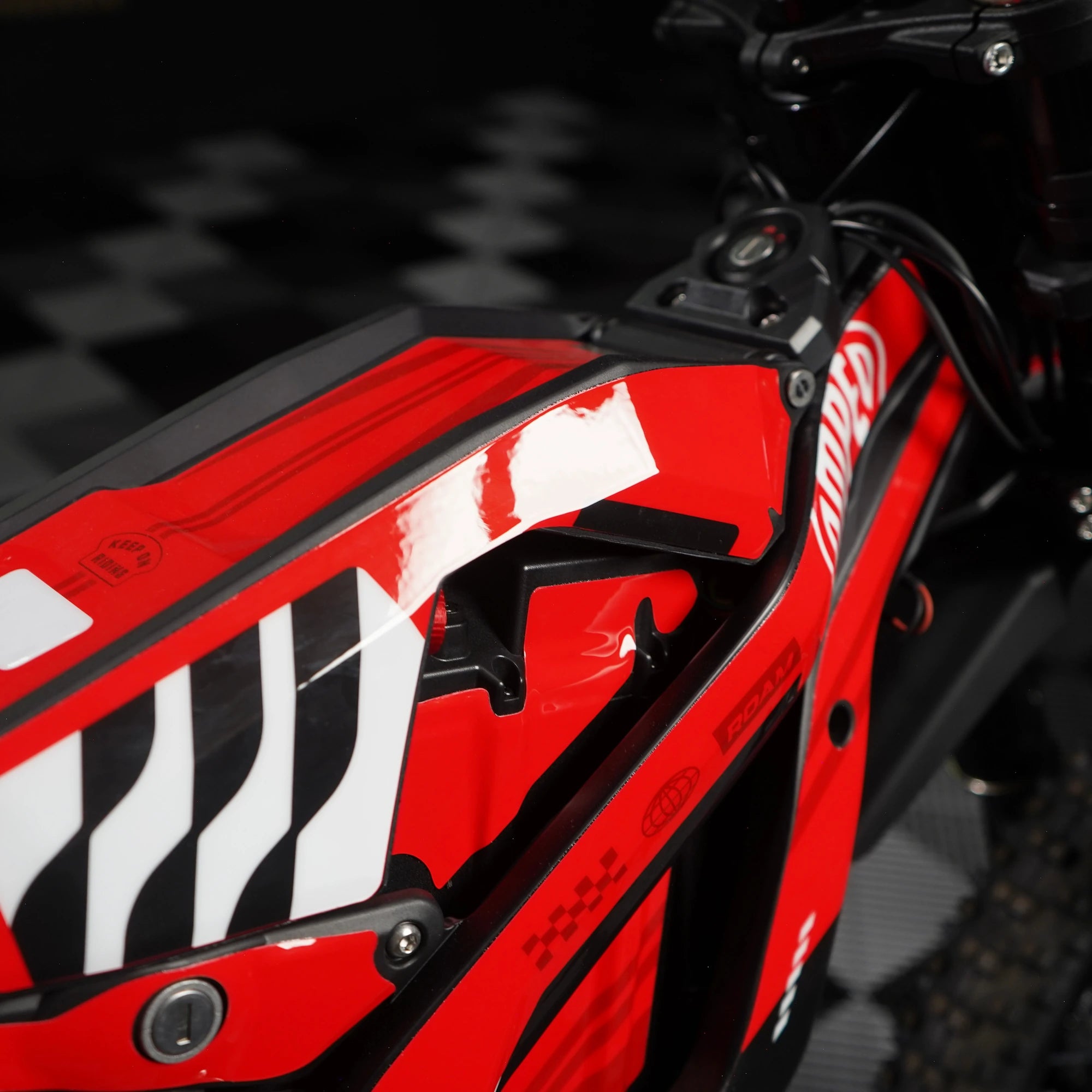 Strike E-Moto Graphics Kit, Redline colorway, on 79Bike Falcon